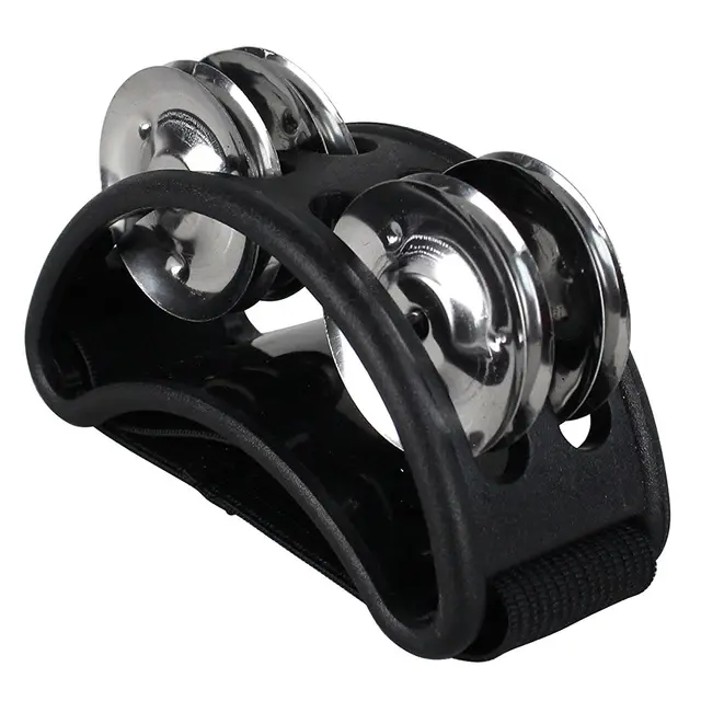 Percussion Foot Tambourine with Metal Jingles Black