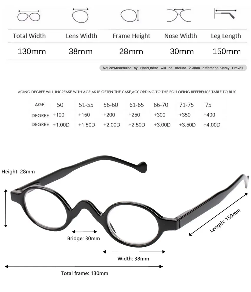 SOOLALA маленькие круглые очки для чтения для Для мужчин Для женщин Пластик очки для чтения для дальнозоркости 1,0 1,25 1,5 1,75 2,0 2,25 2,5 2,75 3,5 4,0