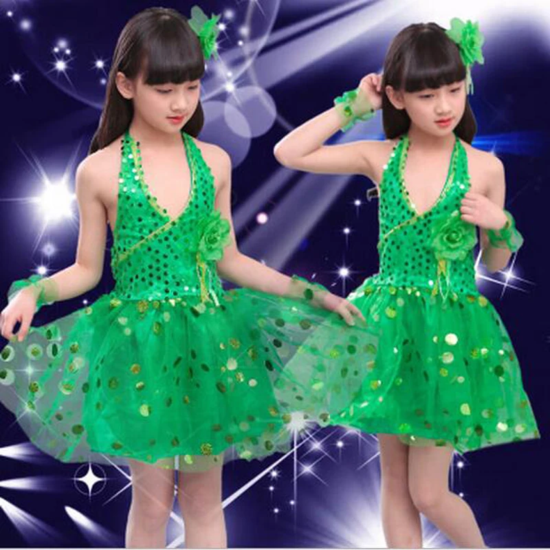 Girls Latin Dance Costumes Children Kids Sequins Fringe Stage Performance Dress Veil Competition Girls Ballroom Dance Costumes