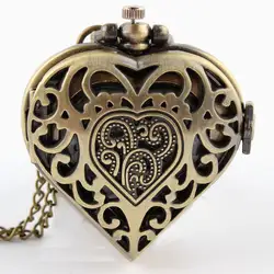 Бронзовый полый в форме сердца карманные часы Цепочки и ожерелья цепь Для женщин Мёд подруга подарок любовника p72