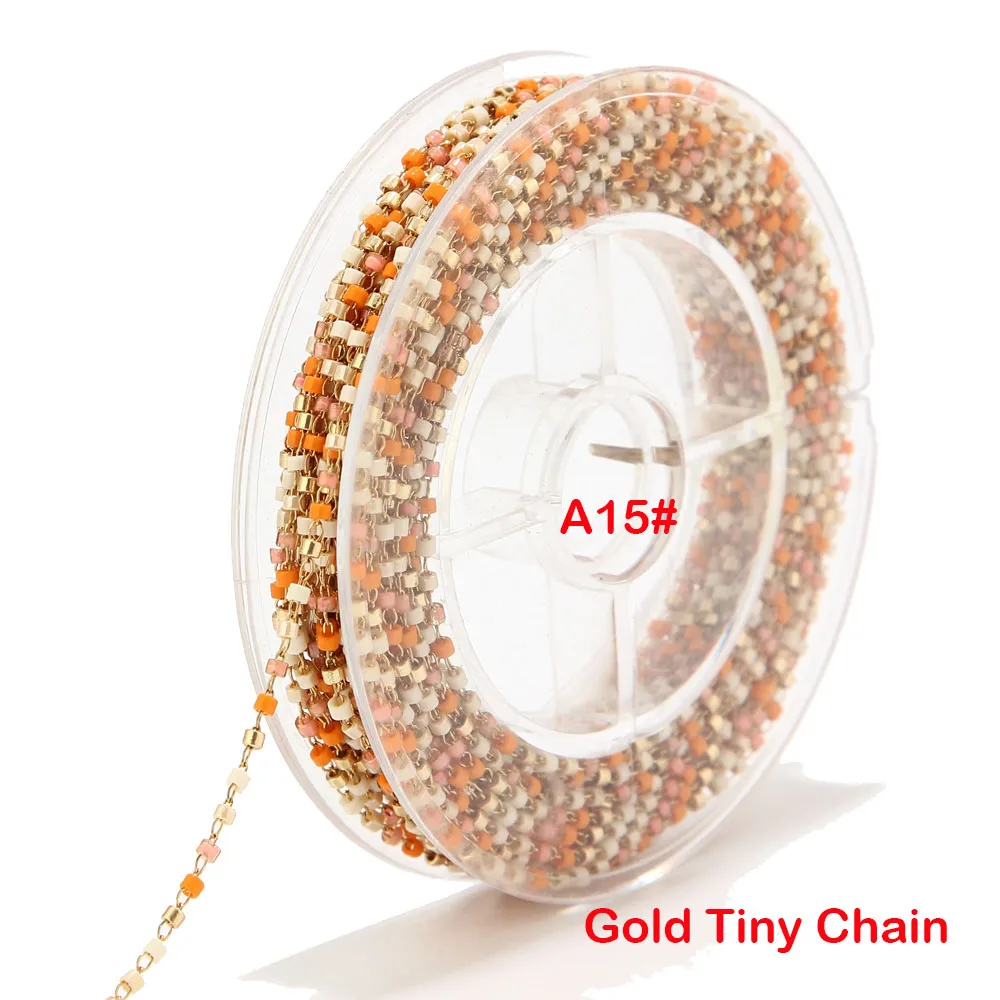 8 метров бисер Miyuki цепочка со стеклянными бусинами 1,8 мм из нержавеющей стали со спутниковыми бусинами Крошечная цепочка для ожерелья ножной браслет - Цвет: A15 Gold Chain