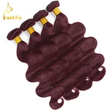 HairUGo Hair Pre-colored 99J Color Malaysia Hair Body Wave 4 Bundles Extension Human Hair Non Remy Bundles