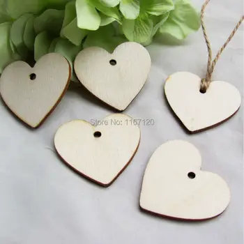 

200Pcs Wood Wooden Heart tags Wedding Card Wish Tree Gift Tags with Jute String 40mm*37mm