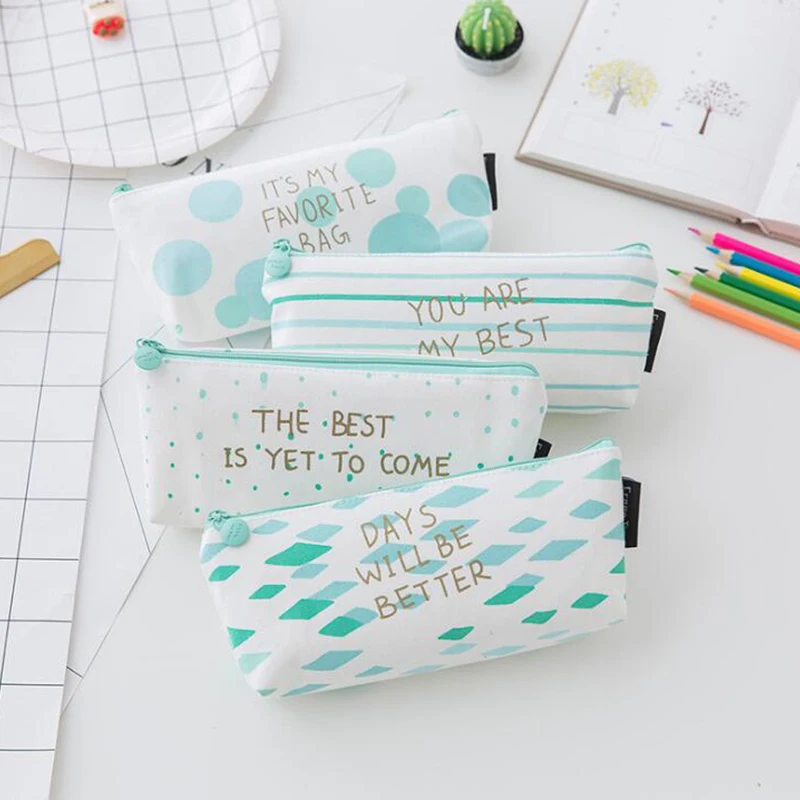 

Canvas Green Dot Pencil Bag Box Student Stationary Girl Kawaii Kid Pencil Case School Supplies Storage Organizer Pouch