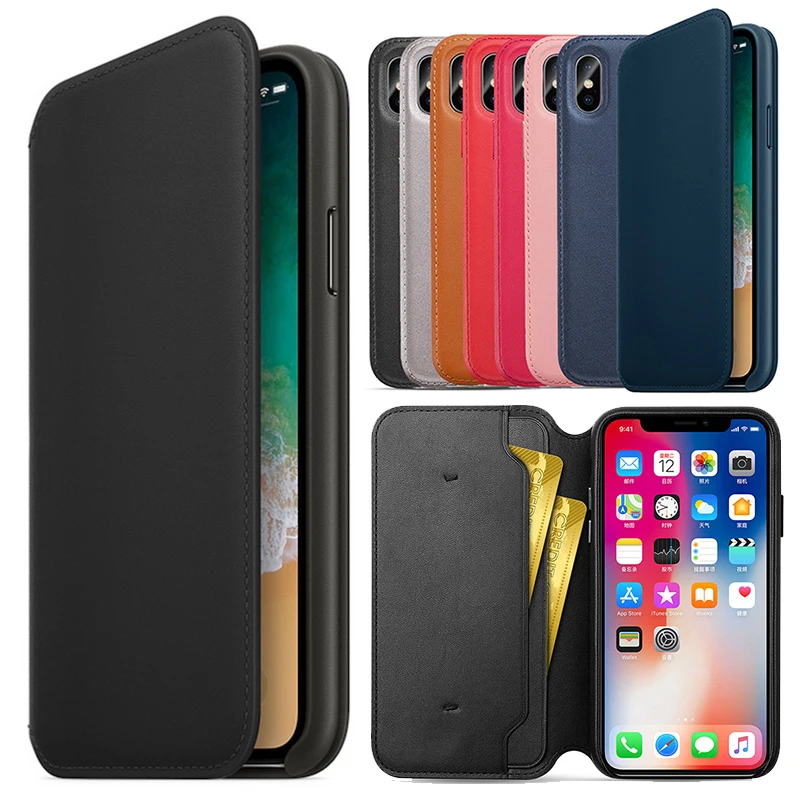 

Have LOGO Official Original Leather Folio Wallet Case for iPhone XS Max X XS With Card Slot Auto Sleep Function Slim Flip Cover