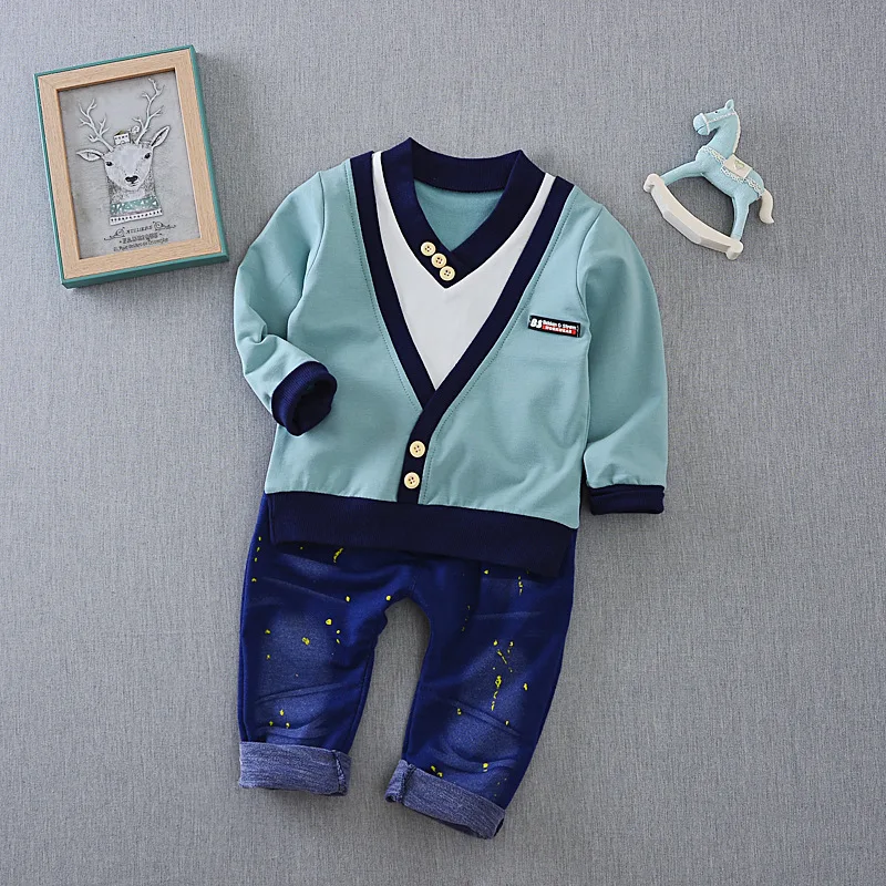 AiLe Rabbit/ новые модные костюмы для мальчиков, футболка и штаны комплект детской одежды из 2 предметов, костюм ковбоя с v-образной горловиной