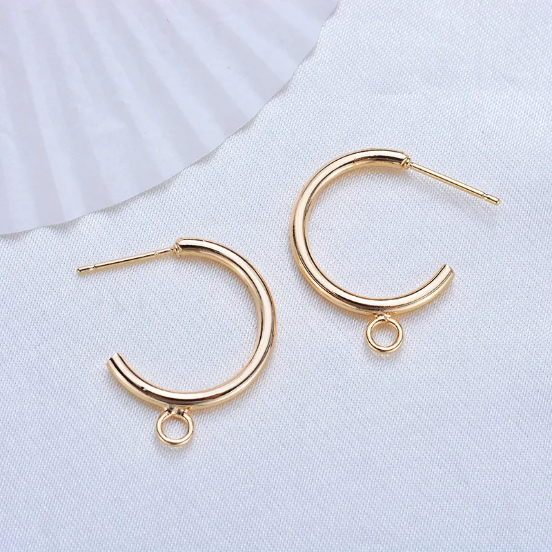

(143)10PCS 20MM 24K Gold Color Plated Brass Round with Hanging Hole Stud Earrings High Quality DIY Jewelry Making Findings