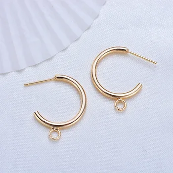 (143)10PCS 20MM 24K Gold Color Plated Brass Round with Hanging Hole Stud Earrings High Quality DIY Jewelry Making Findings