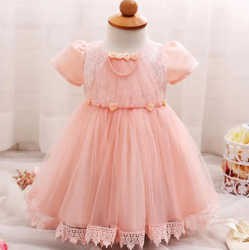 Newborn princess flower dress for 0 12M baby girls pearl Tutu lace
