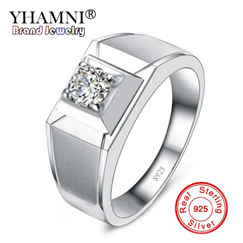 

YHAMNI Fashion Luxury Engagement Rings 100% 925 Sterling Silver Ring CZ Zircon Crystal Wedding Jewelry Gift for Men XJZ008