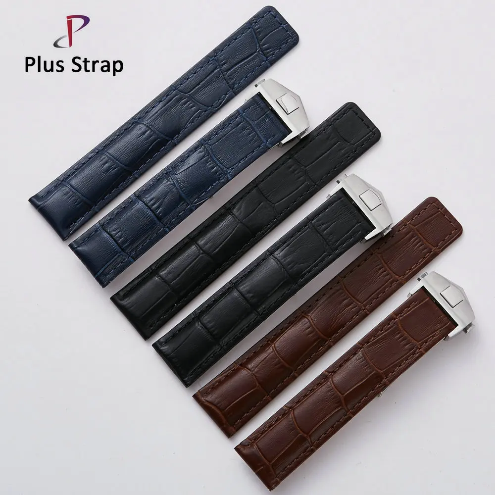 

Plus strap High Quality Watchband Genuine Leather Black Blue Brown Belt Bracelet 19 mm 20mm 22mm Waterproof Watch strap