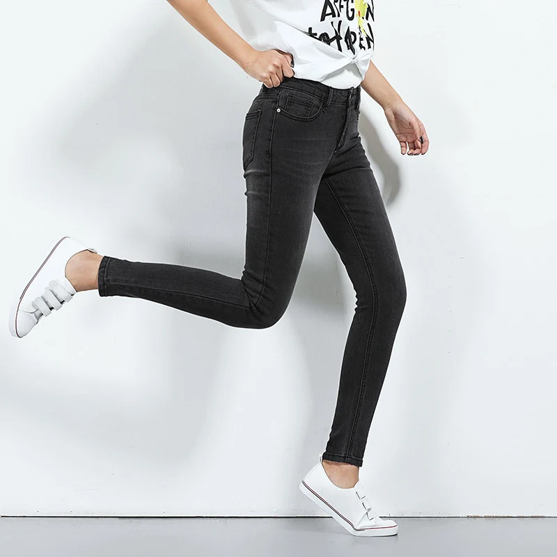 Женские узкие джинсы стрейч LEIJIJEANS черные повседневные скинни полной длины со