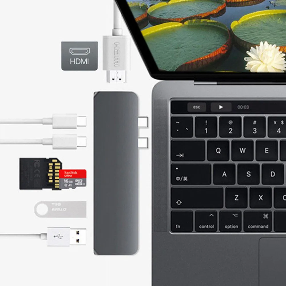 MEMTEQ два порта тип-c к USB 3,1 HDMI адаптер 4K с тип-c HDMI TF SD слот для MacBook samsung S8 концентратор 3,0