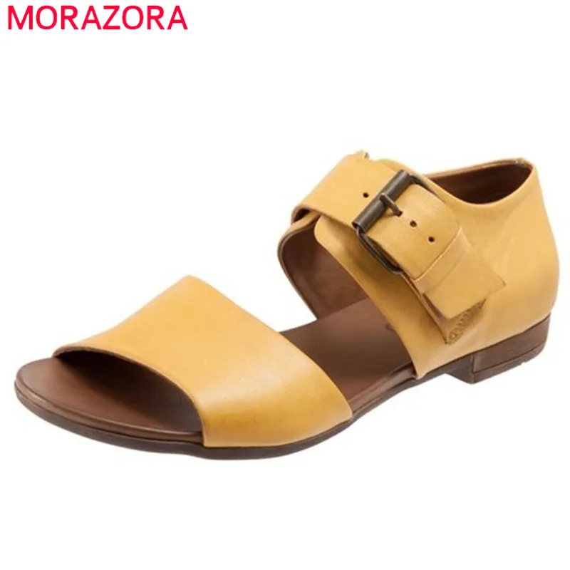 

MORAZORA 2019 big size 43 Newest women sandals pu buckle flat shoes solid colors summer sandals comfortable casual shoes female