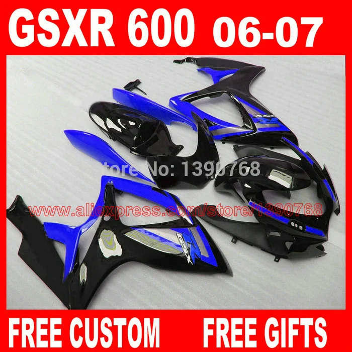 

Injection fairing body kits for SUZUKI K6 K7 GSXR 600 750 2006 2007 glossy black blue fairings set GSXR600 06 GSXR750 07 T546