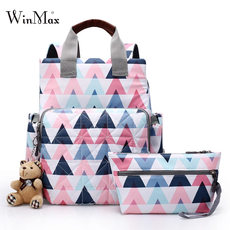 

2PCS Set Mommy Diaper Bag Women Backpacks MultifunPrintion Backpack Large Capacity Baby Nappy Travel Backpack Tote Bag Daypack