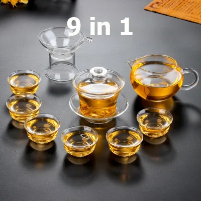 10в1 элегантный высокий боросиликатный стеклянный чайник чашки кувшин и фильтр подарочный набор Наиболее применимый домашний чайный чайник - Цвет: 9 in 1