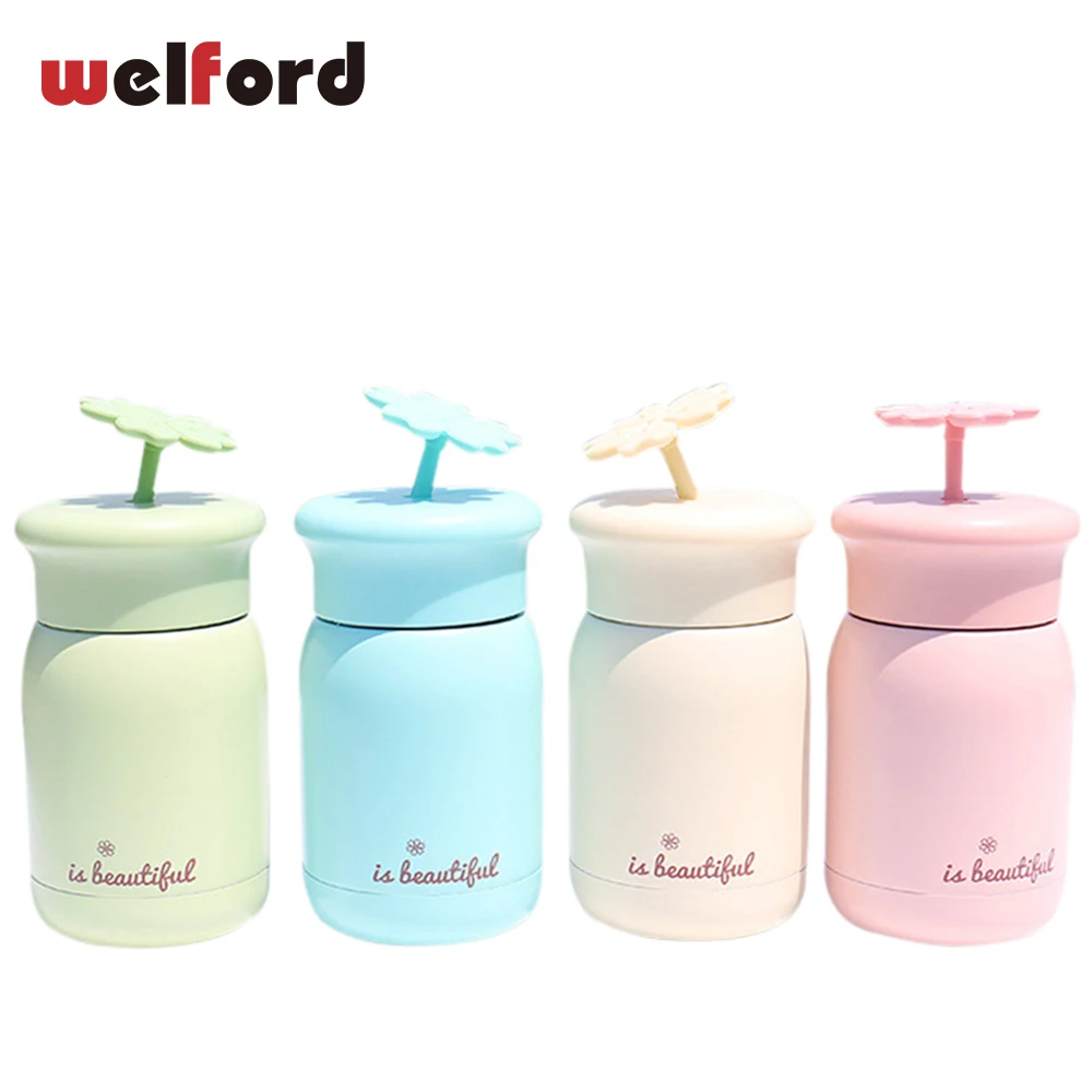 Double Deck Keep Warm Stainless Steel Thermal Cup Silicone Flower
