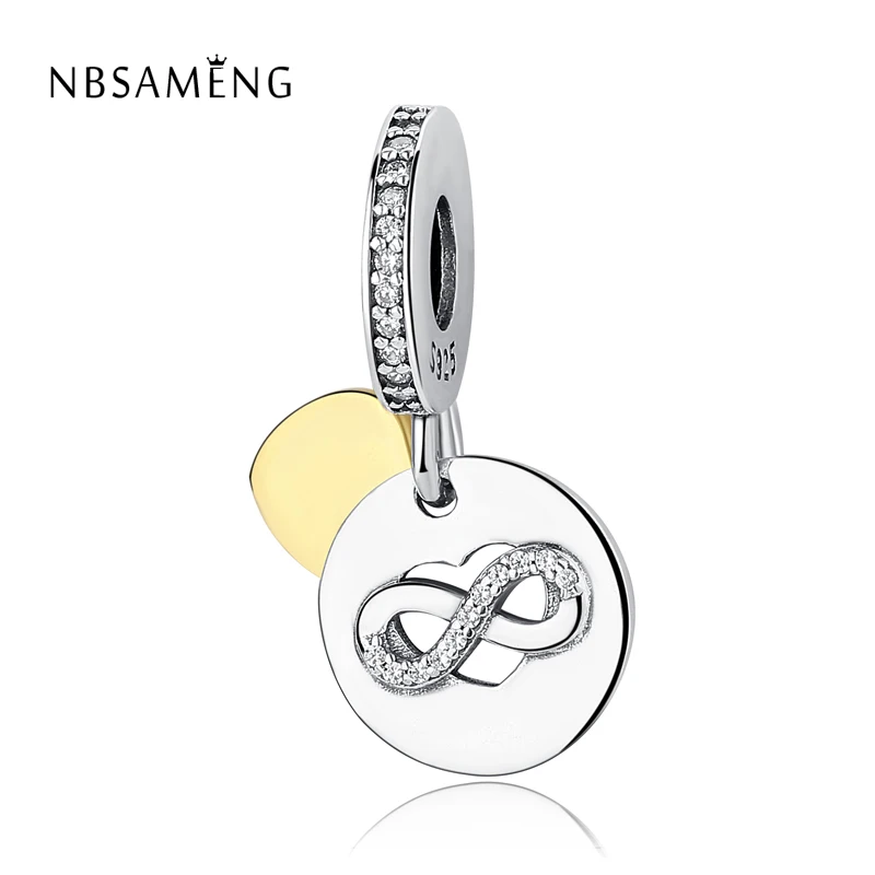 

Authentic 925 Sterling Silver Heart of Infinity Hanging Charm Crystal Golden Pendant Fit Original Pandora Bracelets DIY Charms