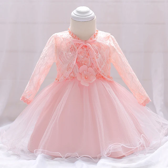 Baby Girl Dress Long 1 Year Old Girl Birthday Dress with Bolero Flower