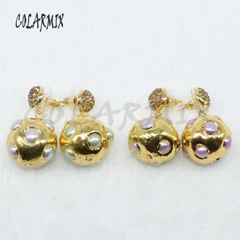 

4Pairs Gold color pearls earrings Natural pearls earrings Drop earrings hollow drop earrings gift for lady 4908