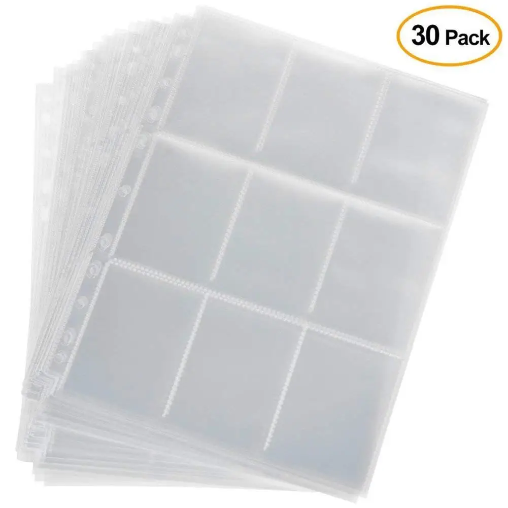 30 Pcs 9-Pocket Card Protector Perfect Size Transparent Card Sleeves Perfect Fit Card Sleeve For Board Game Trading Cards