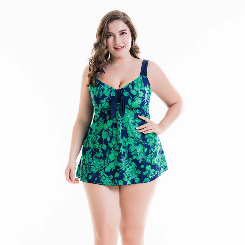 

2018 Large Size Plus Size Suits Swimwear Women Halter Print Push Up Swimsuit Skirt Female Colorful Bathing Suit Swim Dress Wear