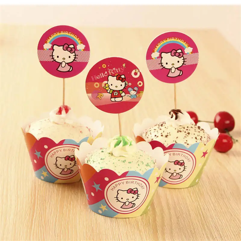 Hot Sale 24pcs Hello Kitty Cupcake Topper Birthday Party