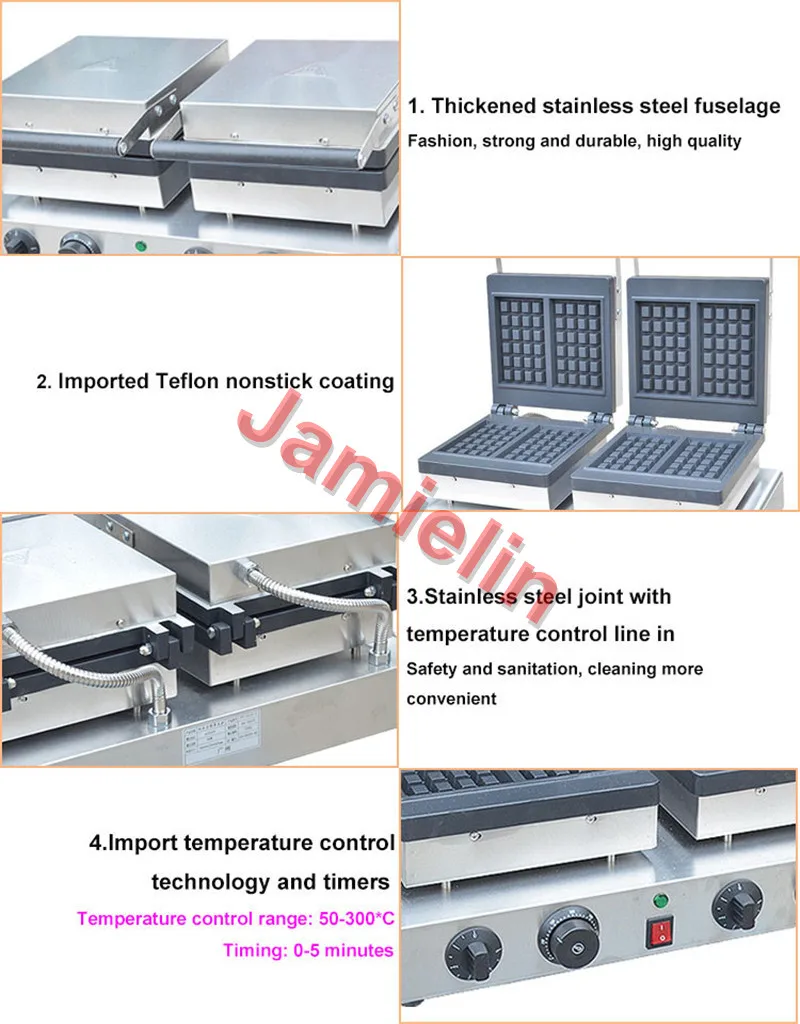 Jamielin Электрический бельгийский вафельница машины коммерческие двойной головкой квадратный бельгийский вафельная машина змея оборудования