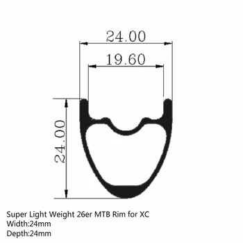 

26er MTB Rim Super Light Toray T700 Carbon Fiber Rims 24mm * 24mm Hookless Tubeless Ready For XC Cross Country Wheel