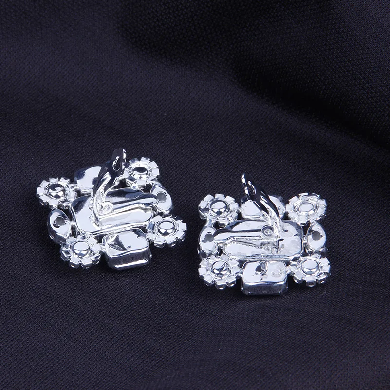 StoneFans New Square Clip Earrings no Hole Wedding Jewelry Women Large Clear Crystal Rhinestone Clip on Earrings Ear Women