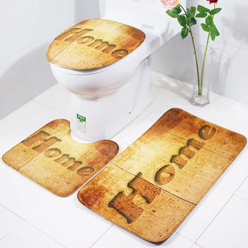 

HOME Retro Bathroom Mat 3 Pieces/sets Bathroom Toilet Cover Decoration and Bath Floor Mats Water-absorbing Non-slip Bath Rug