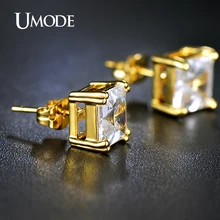 UMODE Brincos Gold Plated Post Stud Earrings For Women Jewelry With 8mm 2.5 Carat Asscher Cut Cubic Zirconia AUE0187A