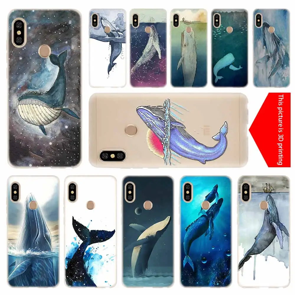 

cover soft Silicone TPU Case For Xiaomi Redmi 3 4X 4a 5 Plus 5a S2 6a 6 Pro Note 7 5 6 4 3 5a prime Watercolor Whale