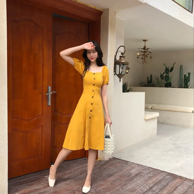 Woherb Women Korean Yellow Dress 2022 