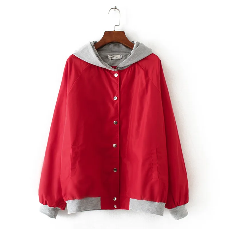 

Plus size 2XL-5XL Hooded Jacket Women 2019 Spring Autumn Printed Top Single-breasted Loose Coat Female Large size Outerwear A245