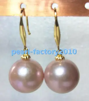 

huge AAAA 14-15 MM purple natural SOUTH SEA PEARL earrings 14 Gold