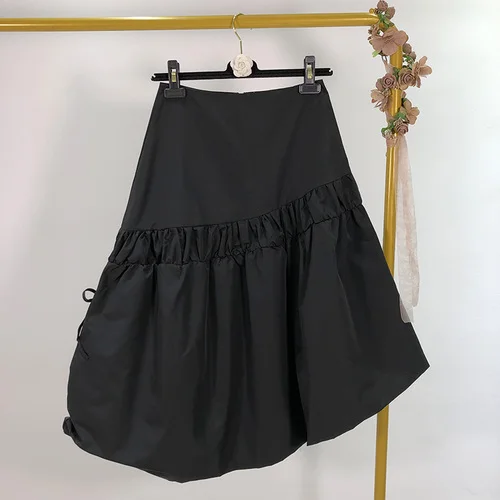 black Летние новые женские однотонные юбки из хлопка модные повседневные женские юбки женские ассиметричный, с высокой талией юбки женские - Цвет: black