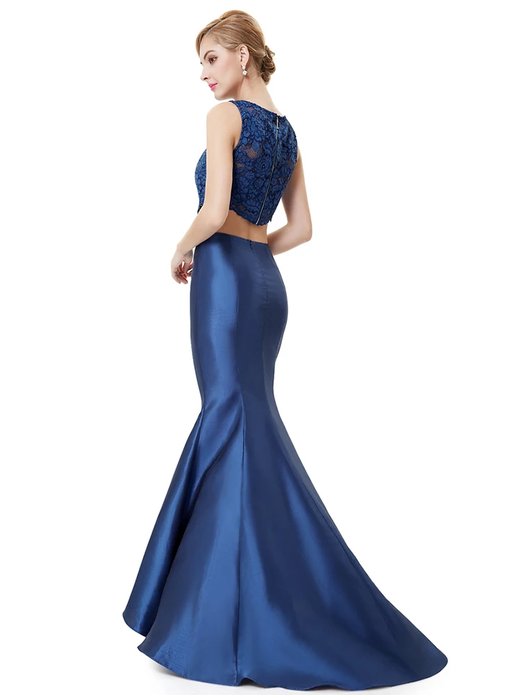 Элегантный халат de soiree из двух частей Выпускной сексуальный vestido de festa longo вечерние кружевные Синие Длинные свадебные платья