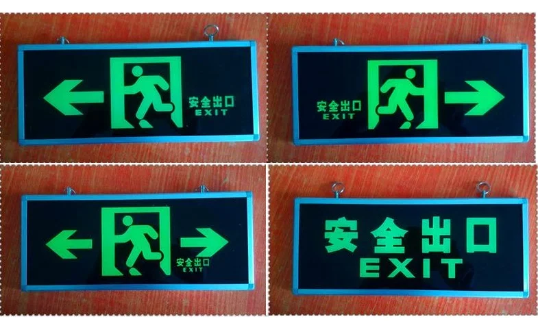 Night Dark Fluorescent Corridor Fire Safety Signs Channel Security Traffic Sign photo