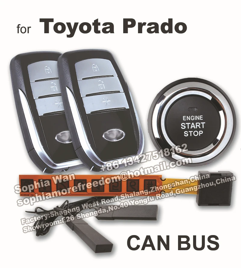 For Toyota Prado CAN BUS car alarm DIY push start button smart key PKE keyless entry remote