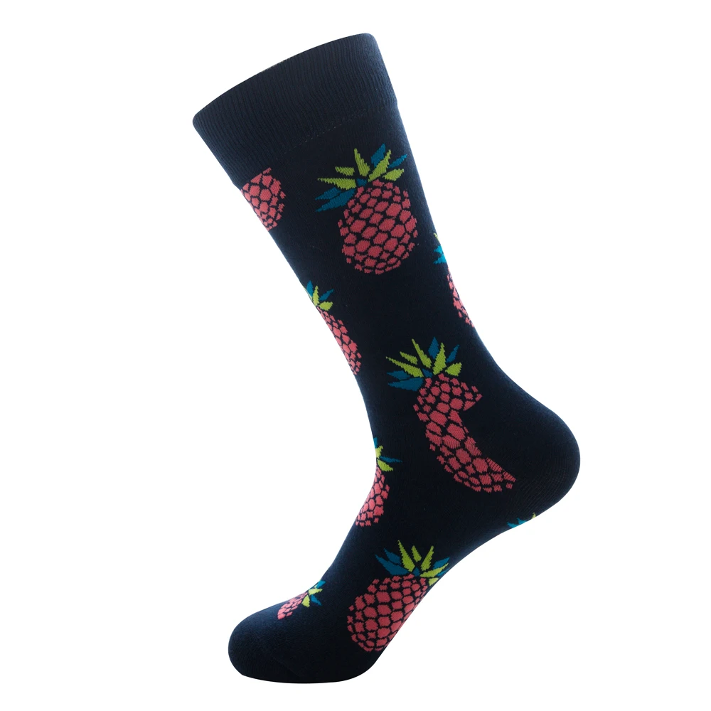Унисекс, 6 пар, цветные носки из чесаного хлопка с фруктами, Модные осенние длинные мужские носки, вечерние, свадебные, забавные, новые носки