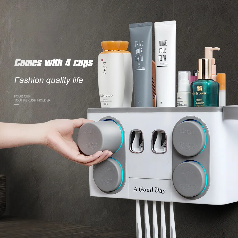 Details about   Toothbrush Holder Wall-Mounted Multifunctional AutomaticToothpaste Dispenser Kit 