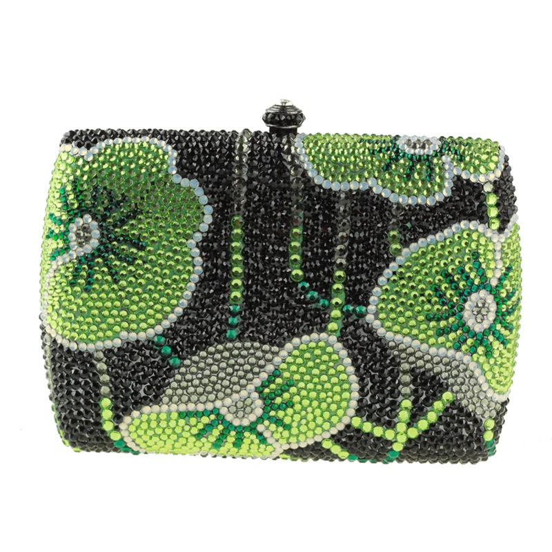 Canada Hot Sale Woman Handbag Green Mini Box Clutch Bag Rhinestone Floral Small Clutch Purse ...