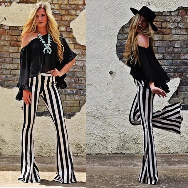 Lady fashion new street wear flare pant slim fitted striped