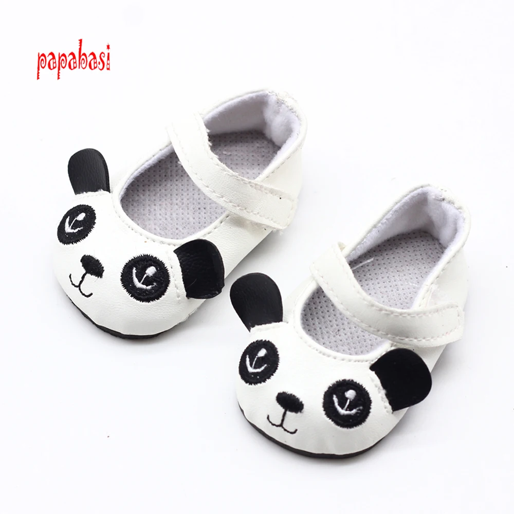 1pair Doll Shoes Fits 18 inch American Girl Doll Leather Shoes With panda Doll Accessories