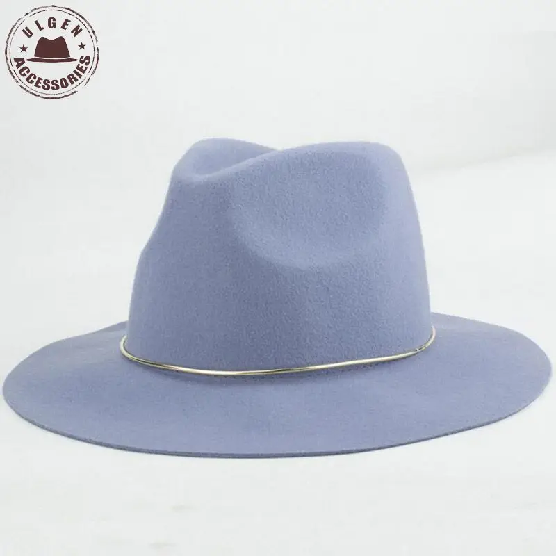 Новая модная женская шляпа fedora, светильник из шерсти с широкими полями, Шляпа fedora для женщин, широкополая Панама джазовая, шляпа с золотым кольцом