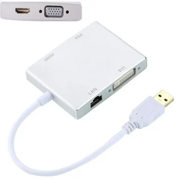 

Convert USB3.0 Hub to 4K HDMI VGA DVI RJ45 10/100/1000 Gigabit Ethernet Lan 4 in1 Video Adapter Converter Cable Female Connector