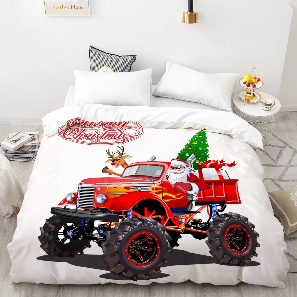 

3D HD Digital Printing Custom Duvet Cover,Quilt/Blanket case Queen King Bedding 200x200,Christmas Santa Claus red car Gift
