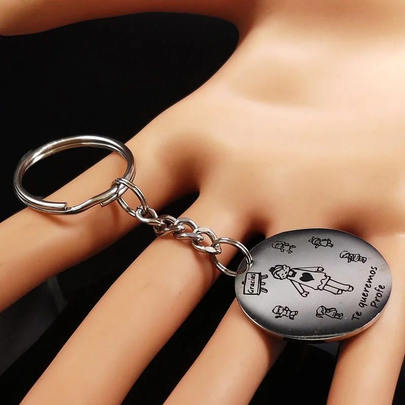 2018 de moda Te Qeremos Profe clave de acero inoxidable anillos de las mujeres Profesor de Color plata llavero coche de llaveros mujer K77388B